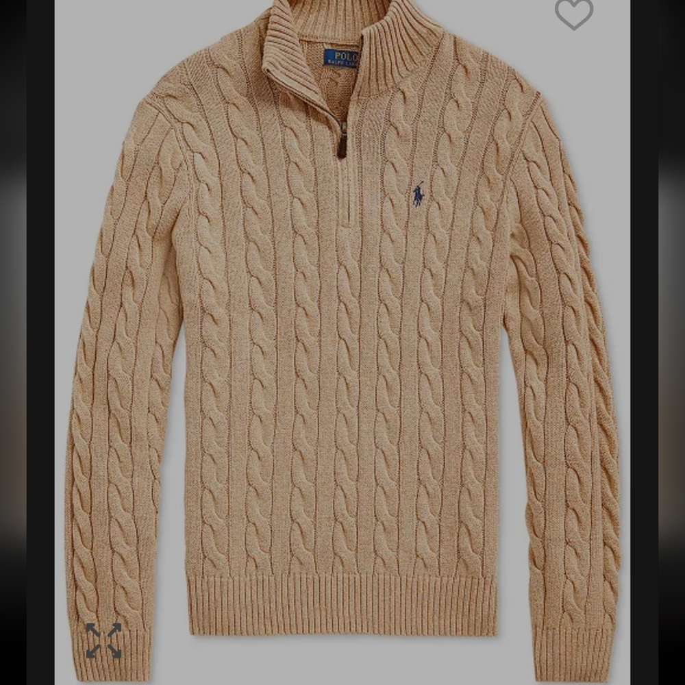 Polo Ralph Lauren Camel Cable-Knit Cotton Quarter-Zip Sweater 3XLT